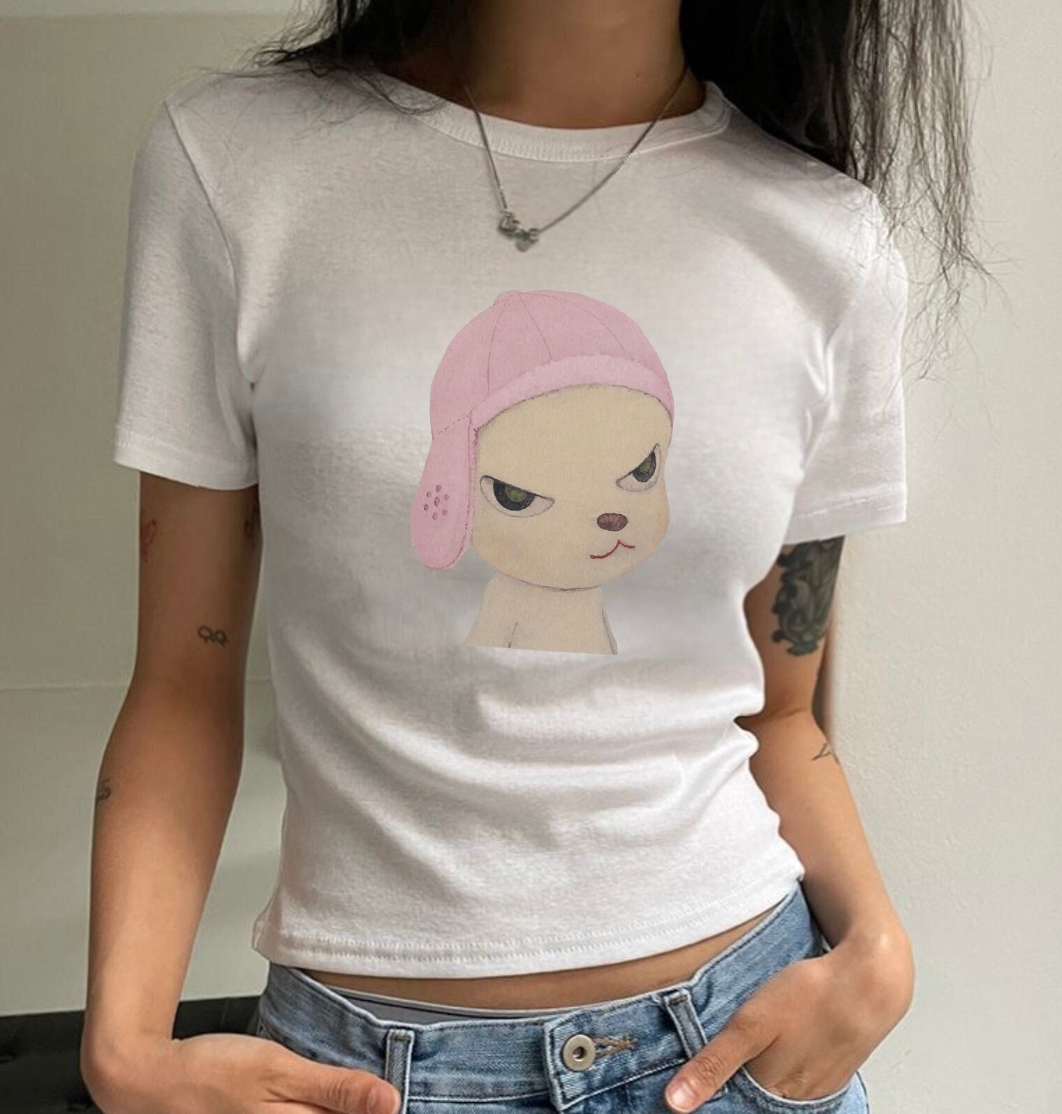 Yoshitomo Nara Baby Tee, Y2k Crop Tee, Graphic Vintage Baby