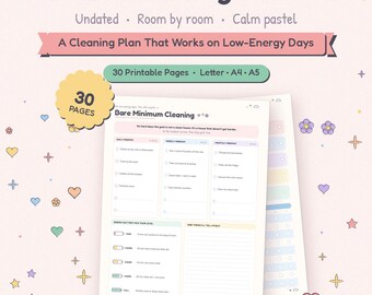 Planificador de limpieza para personas con TDAH, reorganización de habitaciones sin fecha, clasificación de objetos innecesarios (PDF)