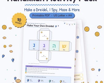 Paquete de actividades de Hanukkah para niños: Trompeta de papel, Veo veo, Laberinto (PDF)
