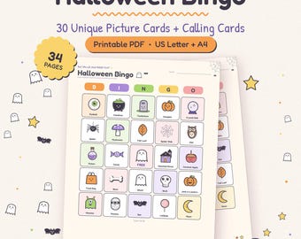 Gioco del Bingo di Halloween stampabile, 30 cartelle illustrate, attività per feste in classe (PDF)