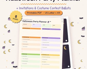 Organizzatore di feste di Halloween a tema casa stregata, lista di controllo stampabile, inviti, menù (PDF)