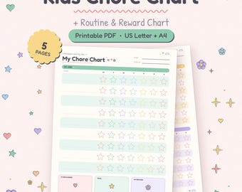 Pastel Star Kids – tabela obowiązków, planer rutyny i nagród (wersja cyfrowa do pobrania)