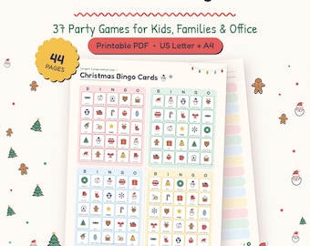 Paquete de juegos para fiestas navideñas: 37 actividades imprimibles para adultos y niños (PDF)