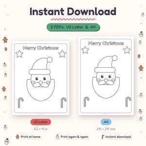 Kawaii Christmas coloring sheets PDF in US Letter and A4 sizes, an instant download to print for classrooms and Christmas break.