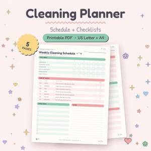 Cute Cleaning Schedule Printable in pastel colors with a weekly cleaning planner and daily reset tracker.