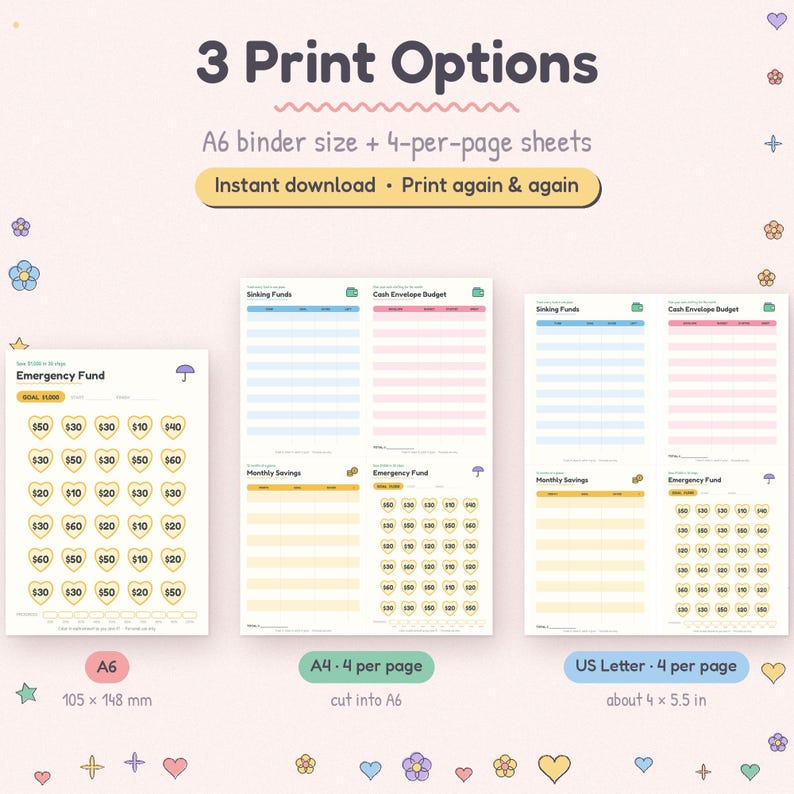 Paket med spårningsverktyg för sjunkande fonder, budgetpärm i A6-format, sparkuvert med kontanter (PDF) bild 6