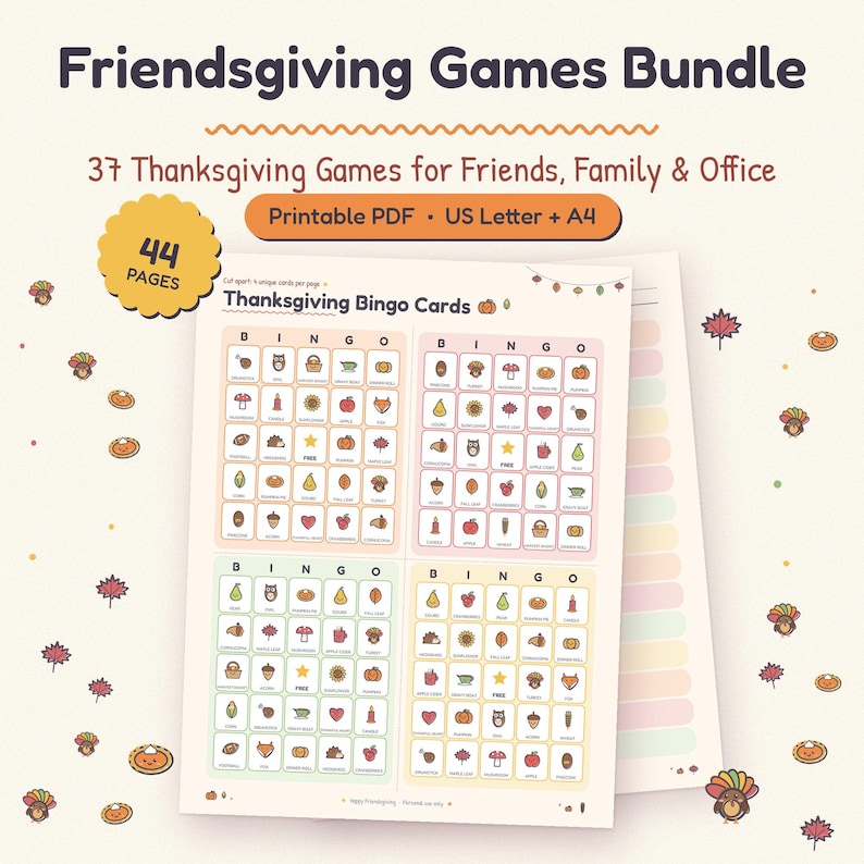 Paket med Friendsgiving-spel, 37 aktiviteter för Thanksgiving-festen (PDF-nedladdning) bild 1