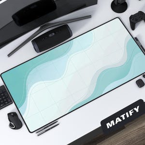 Mint Aqua Grid-bureauonderlegger | Abstracte gelaagde golfmuismat | Minimalistisch technisch set-upaccessoire en cadeau voor softwareontwikkelaars