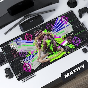 de bureau Bio-Hacker Heart Glitch | Tapis de souris anatomique Cyber de l'an 2000 | Décoration tendance à chargement rétro | Cadeau de jeu d'acide vert toxique