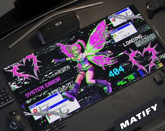 Alfombrilla de escritorio Glitch Fairy Y2K / Alfombrilla de ratón Cyber System Error / Alfombrilla de juego Retro Webcore / Regalo para gamers con estética 404