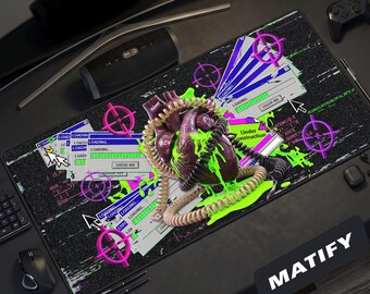 Alfombrilla de escritorio con fallo de corazón de biohacker / Alfombrilla de ratón anatómica cibernética Y2K / Decoración retro vanguardista para la configuración de carga / Regalo de juego de ácido verde tóxico
