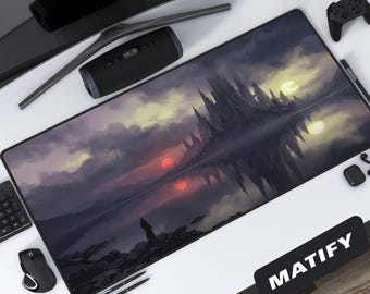 Dark Fantasy Castle Desk Mat | Gothic Fortress Extended Mouse Pad | Epic RPG Landscape Desk Pad | Grimdark Aesthetic Tech Gift for Gamers