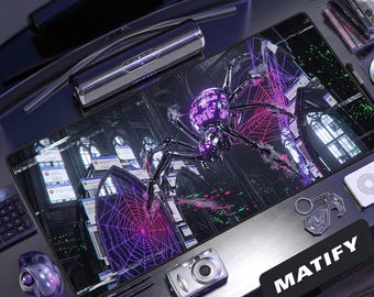 Cyber Spider Gothic Desk Mat | Neon Purple Circuitry Gaming Mouse Pad | Edgy Webcore Extended Pad | Tech Gift for Developers & Streamers