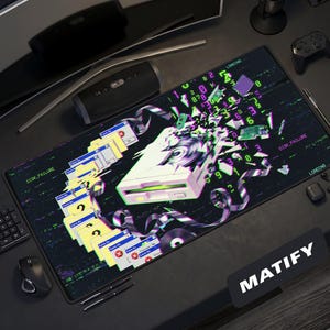 Alfombrilla de escritorio con diseño de fallo de disco / Alfombrilla de ratón retro con disquete roto / Accesorio para configuración tecnológica Y2K / Regalo para desarrolladores de software y hackers profesionales de TI