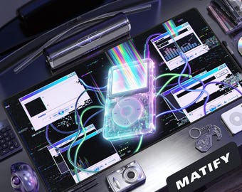 Winamp Retro Music Desk Mat | Transparent iPod Y2K Gaming Mouse Pad | Webcore Music Player Extended Pad | Edgy Tech Gift for Music Producers