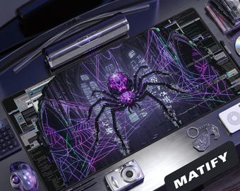 Cyber Spider Webcore Desk Mat | Neon Purple Circuitry Gaming Mouse Pad | Gothic Developer Extended Pad | Edgy Tech Gift for Cybersecurity