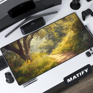 プレミアム エンチャンテッド フォレスト パス XL デスクマット | コテージコア ノンスリップ ゲーミングマウスパッド | 大型ネオプレンマウスパッド | ナチュラル ホームオフィス デコレーション