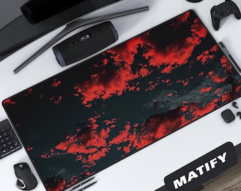 Red Storm Schreibtischmatte Abstraktes Wolkengebilde, Großes Gaming Mousepad Dunkler Gothic Himmel, stimmungsvolles schwarz-rotes ästhetisches Gamer-Arbeitsbereichsdekor