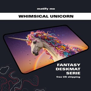 Floral Whimsical Unicorn Deskmat | Magical Unicorn Mousepad Playmat | Fantasy Unicorn Desk Mat Cute Gift | Large Non-Slip Mousepad