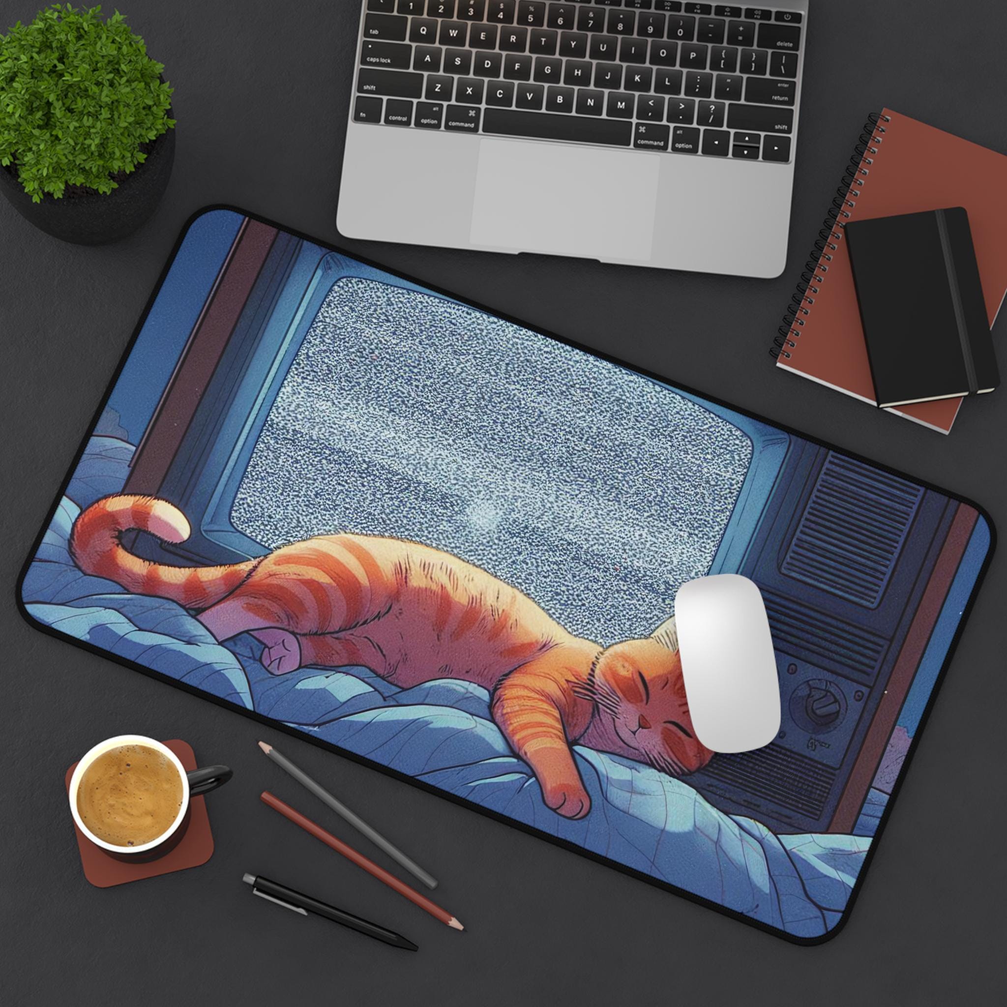 Retro Cat Napping Deskmat | Vintage Lofi Cat Mousepad Playmat | Cozy ...