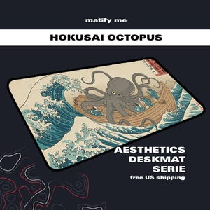 Octopus Wave Deskmat | Japanese Octopus Mousepad | Ukiyo-e Octopus Mat Gift | Large Non-Slip Mouse Pad