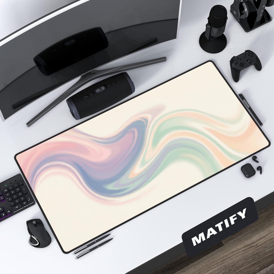 Soft Pastel Fluid Desk Mat | Neutral Marble Mouse Pad for Cozy Gamer ...