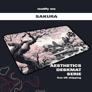 Traditional Sakura Cherry Blossom Desk Mat | Old Japan Woodblock DeskMat | Historical Japanese Aesthetic Desk Pad | Serene Non-Slip Mousepad