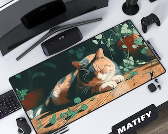 Glückskatze Sunbeam Schreibtischmatte | Schlafende Katze Mousepad Krabbeldecke | Niedliche Katze Schreibtischmatte Geschenk | Große rutschfeste Mausunterlage
