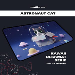 Alfombrilla de escritorio con forma de gato espacial kawaii / Alfombrilla de ratón adorable con forma de gato astronauta / Alfombrilla de escritorio con forma de gatito galáctico Regalo japonés / Alfombrilla de ratón grande antideslizante
