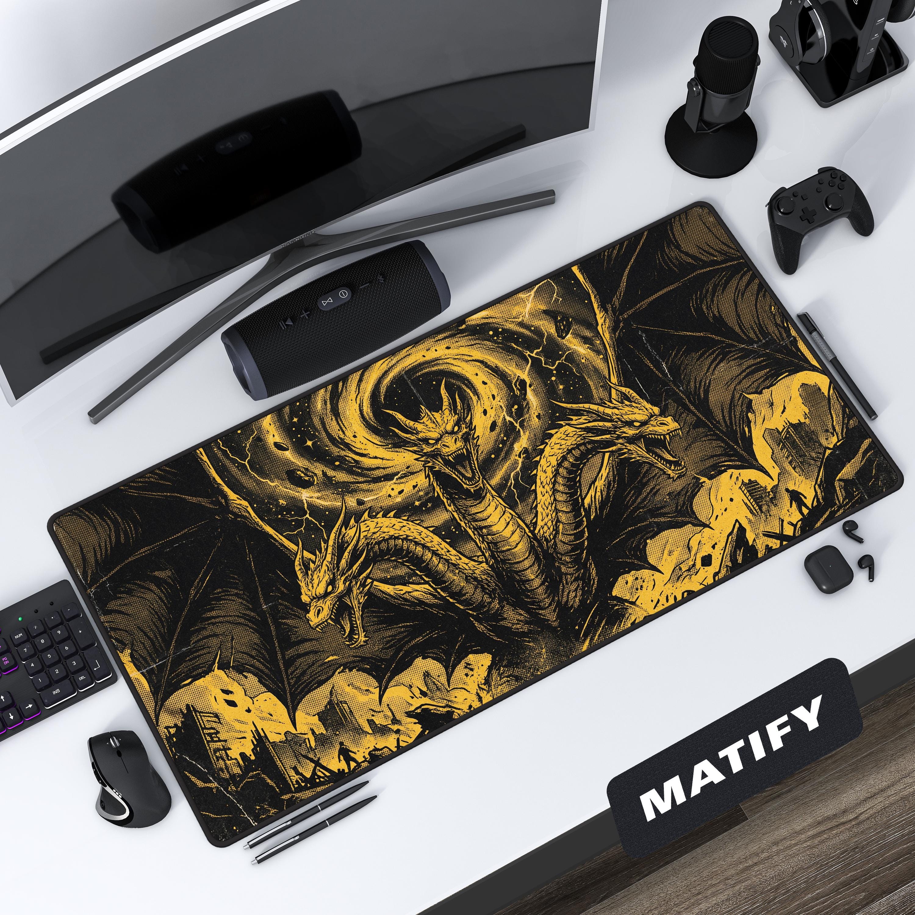 King Ghidorah Dragon Desk Mat | Monster Zero Gold & Black Mouse