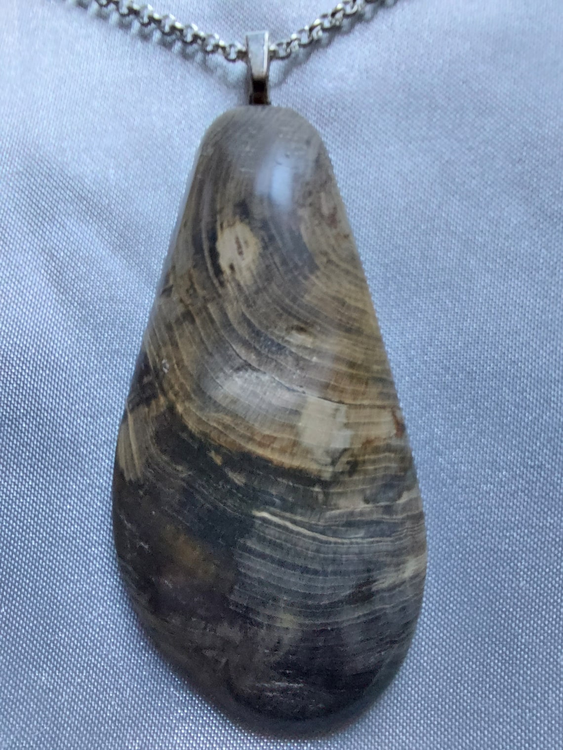 Petrified Wood Pendant Sterling Silver - Artisan Handmade main image 1