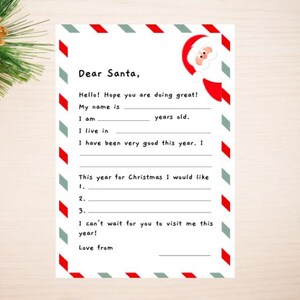Carta de Navidad a Papá Noel, plantilla de carta imprimible, carta de Navidad para niños, imprimibles navideños, descarga de carta de Papá Noel, carta festiva