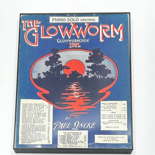 Framed Piano solo original, the glowworm by Paul Lincke 1929 sheet music