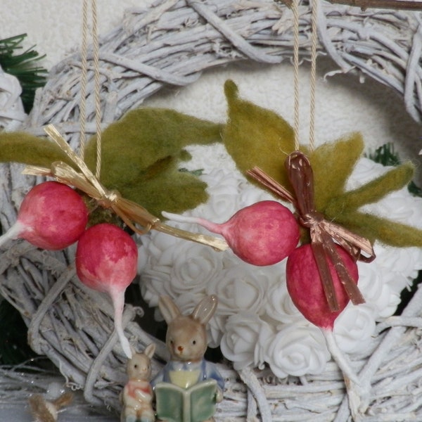 Watteradieschen Radieschen Baumschmuck Deko Aufhänger Anhänger Landhaus Vintage (10)