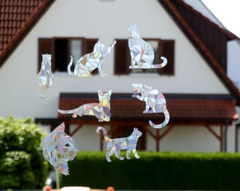 Juego de 7 atrapasoles arcoíris, atrapasoles de gato, pegatinas para ventanas, protección para pájaros