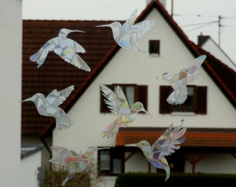 7er Set Regenbogen Sonnenfänger suncatcher KOLIBRI  Fensterbild Blätter Sticker Aufkleber Vogelschutz