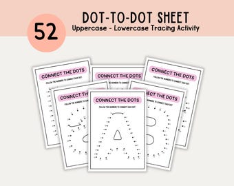 Alphabet Dot-to-Dot Tracing Printables for Kids Preschool Pre K A4 Digital Downloads PDF