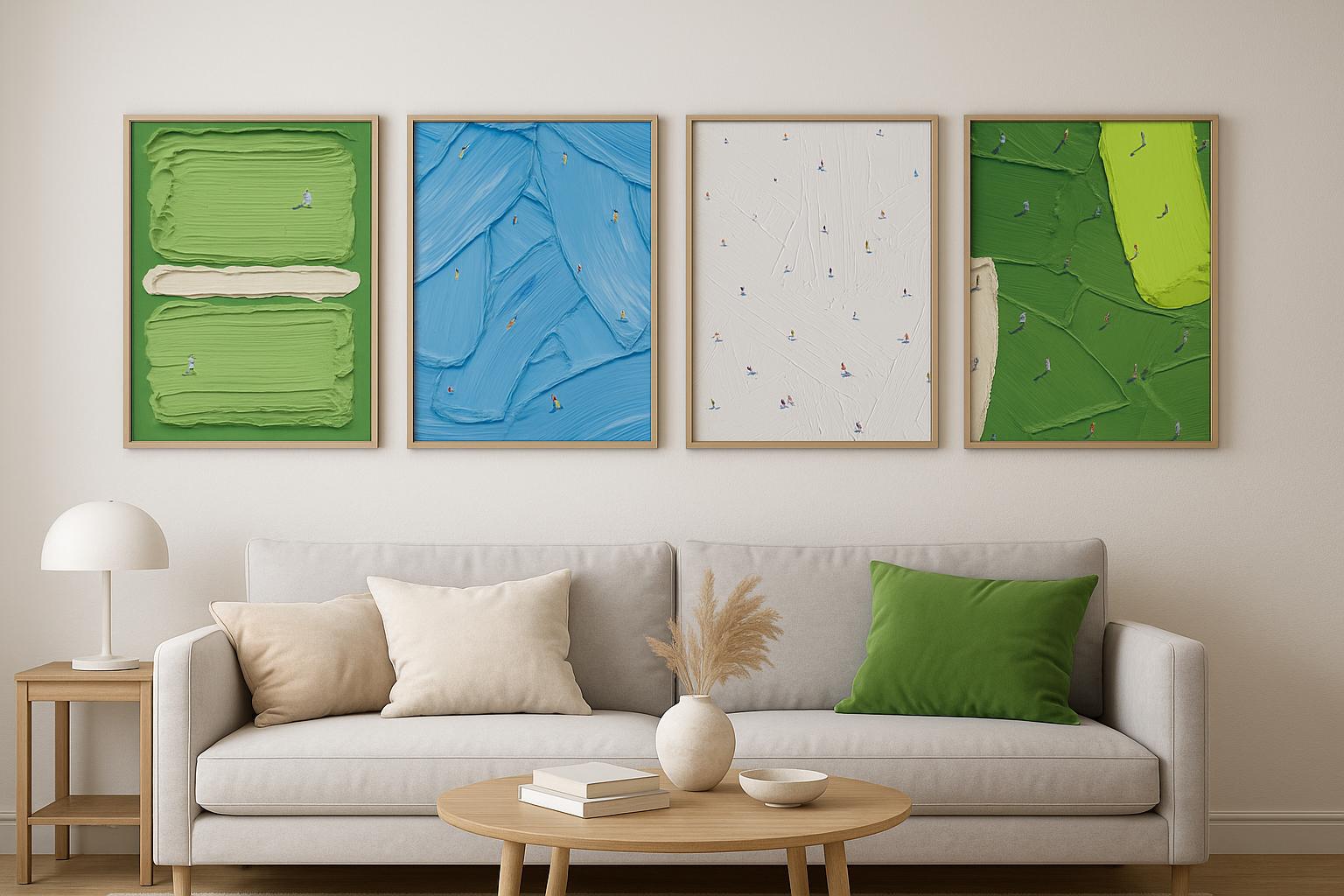 Sports Art Print SET of 4 PRINTS – Golf, Tennis, Surf & Ski Wall Decor – Textured Effect Print –Minimalist Athlete Gift–Modern Impasto Style