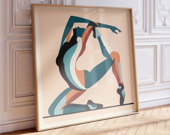 Abstract Ballet Dancer Stretching - Framed Square Poster for Contemporary Dance Studio Wall Art I Stylish Gift for Dancer