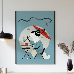Quirky Animal Eating Rice with Chopsticks - Fun Kitchen Wall Art Poster for Asian Food Lovers I Framed / Unframed Print Options