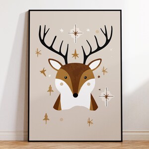 Deer Print Poster for Nordic Kids Room Wall Art, Scandinavian Nursery Decor, Ready To Hang Framed Poster for Stylish Children's Room