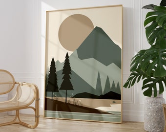 Nordic Landscape Poster with Minimalist Design for Scandinavian Homes, Edgy Japandi Nature View Poster for Modern Home, Printable Wall Art
