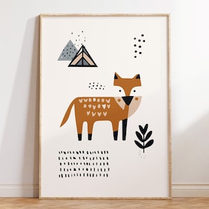 Fox Print for Boho Kids Room Wall Art, Minimalist Animal Poster for Nordic Nursery, Premium Paper in High Quality Frames, Babyshower Gift