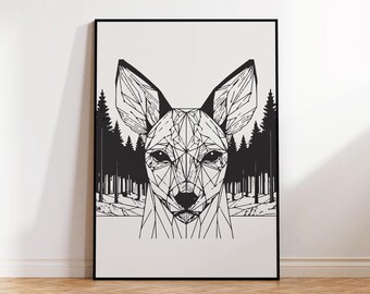 Geometric Deer Portrait in Nordic Forest Poster for Beautiful Minimalist Scandinavian Design Wall Art I Abstract Animal Print I Framed