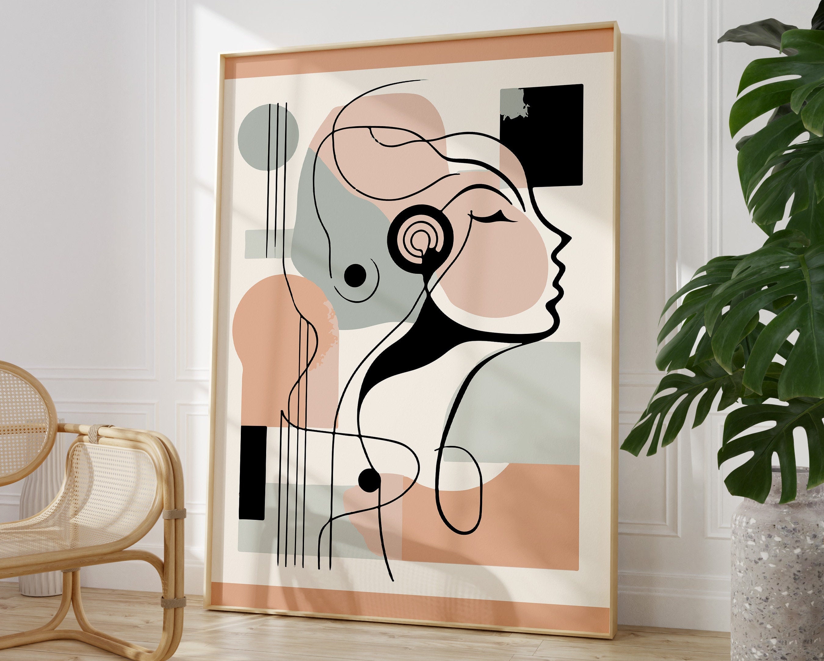Contemporary Abstract Poster Print of a Woman Enjoying Music