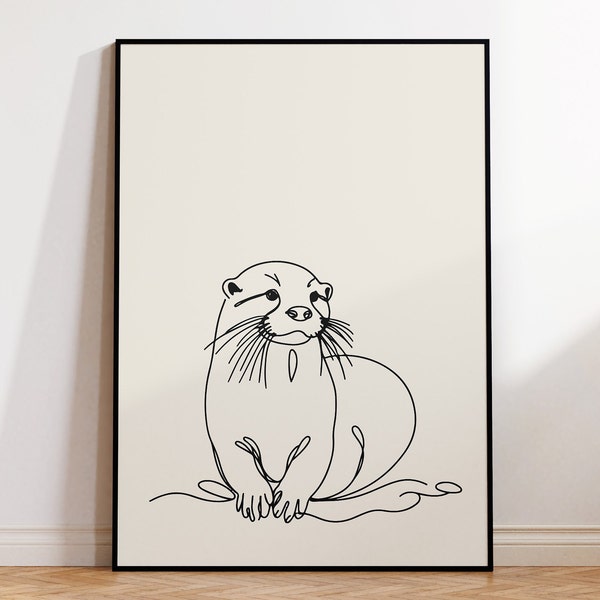 Otter Line Art Instant Download for Minimalist Home Wall Art I Printable Otter Print in High Resolution for Large Poster Options