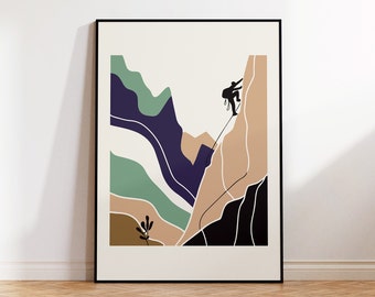 Abstract Mountain Climber Poster for Contemporary Home Wall Art, Gift for Climbing Enthusiast, Bouldering Print for Nordic Interior