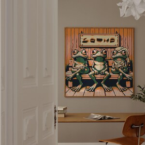 Frogs Sweating in the Sauna Poster for Cool Nordic Wall Art I Square Framed Eclectic Quirky Finnish Sauna Print I Fun Sauna Lover Gift