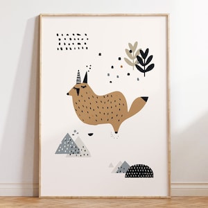 Minimalist Goat Wall Art for Boho Kids Room Decor, Poster for Montessori Playroom, Nordic Animal Print in Frame for Babyshower Gift