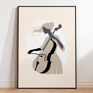 Woman Playing Cello Print for Classical Music Lover Wall Art, Cellist and Instrument Poster for Minimalist Home, Cello Player Art